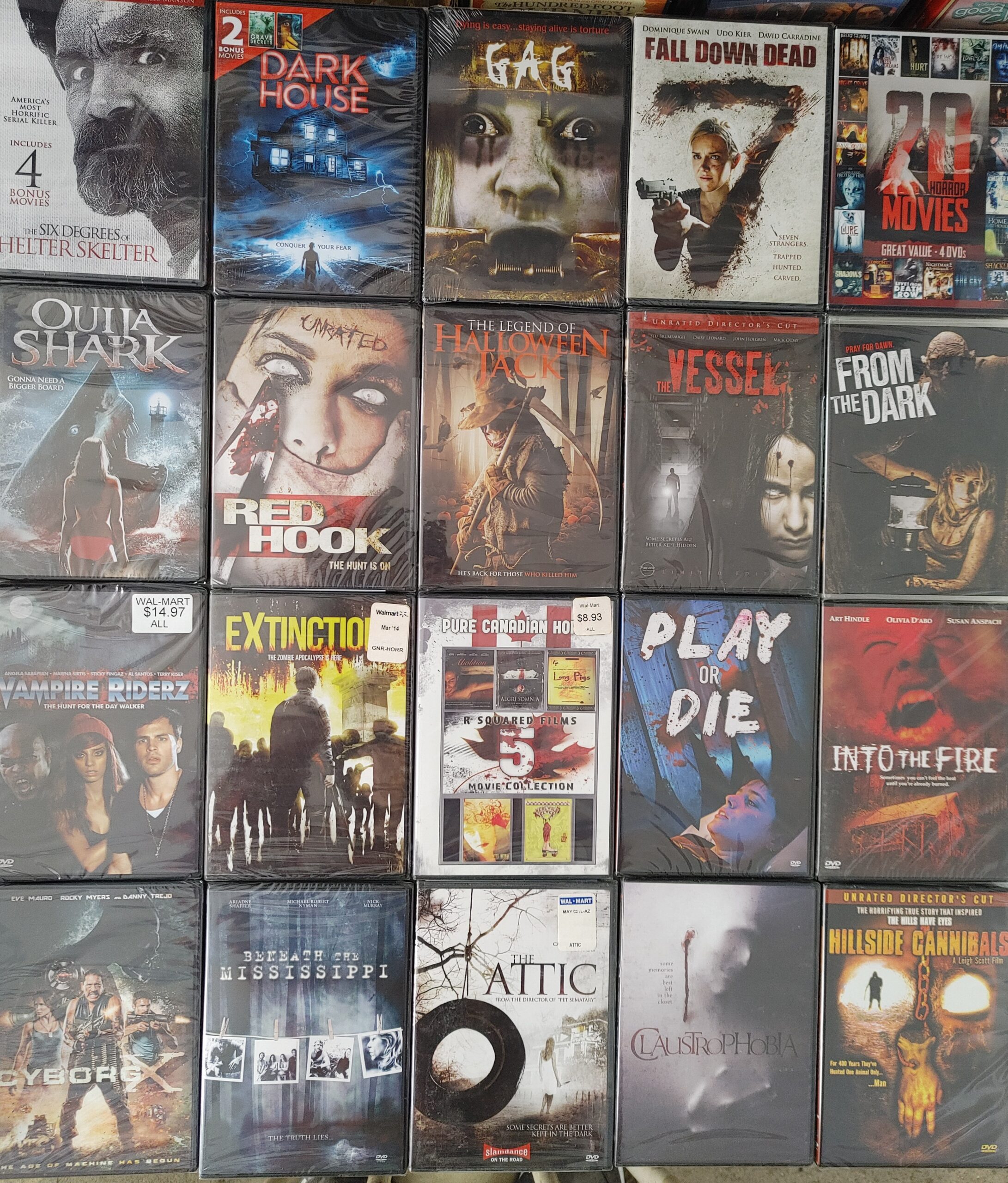 100 brand new horror dvds. Factory sealed. Free shipping.
